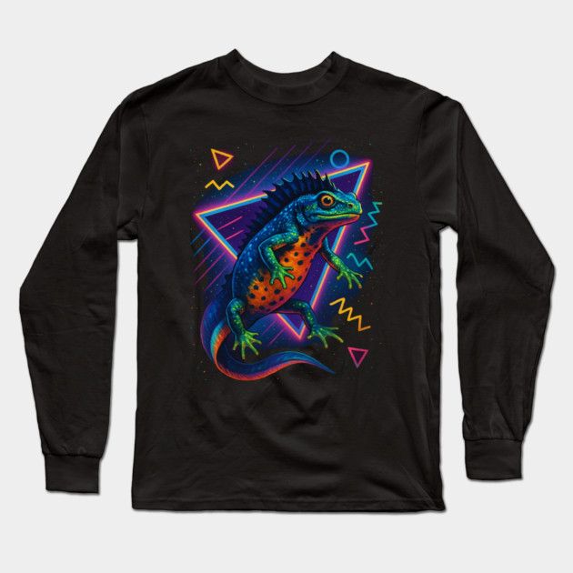 Retro Neon Crested Newt Long Sleeve T-Shirt by Reptiq's Store