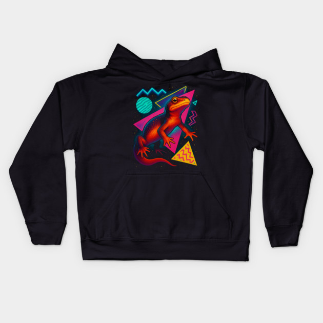 Retro Neon Rough-skinned Newt Kids Hoodie by Reptiq's Store