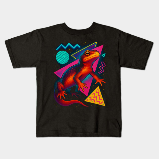 Retro Neon Rough-skinned Newt Kids T-Shirt by Reptiq's Store
