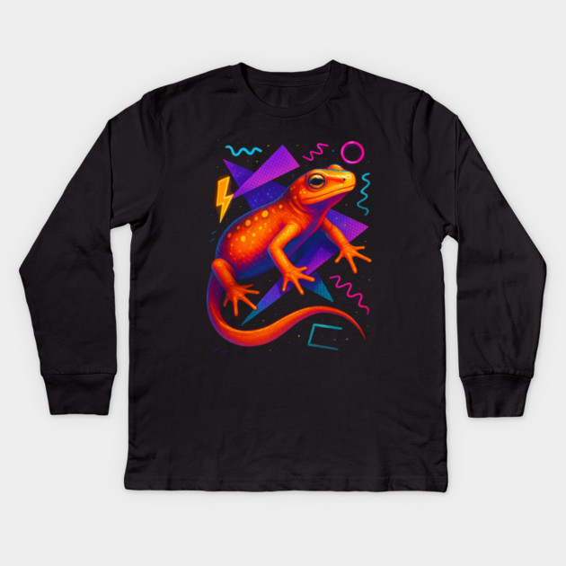Retro Neon Red Eft Kids Long Sleeve T-Shirt by Reptiq's Store