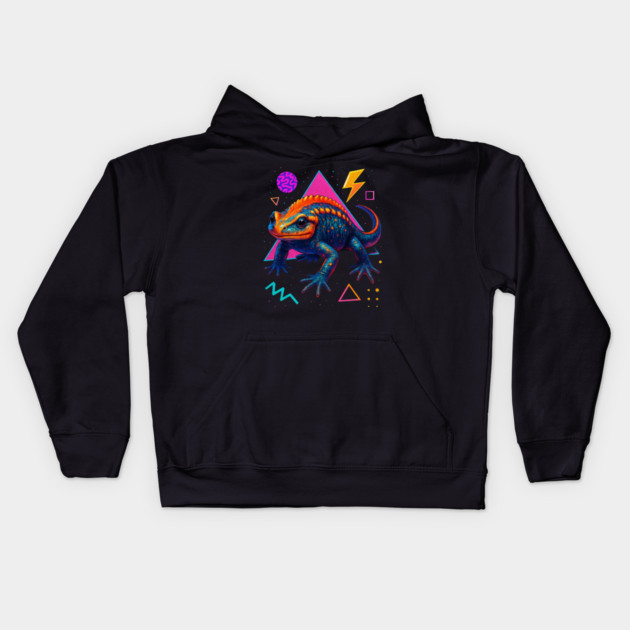 Retro Neon Chinese Emperor Newt Kids Hoodie by Reptiq's Store