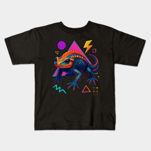 Retro Neon Chinese Emperor Newt Kids T-Shirt by Reptiq's Store