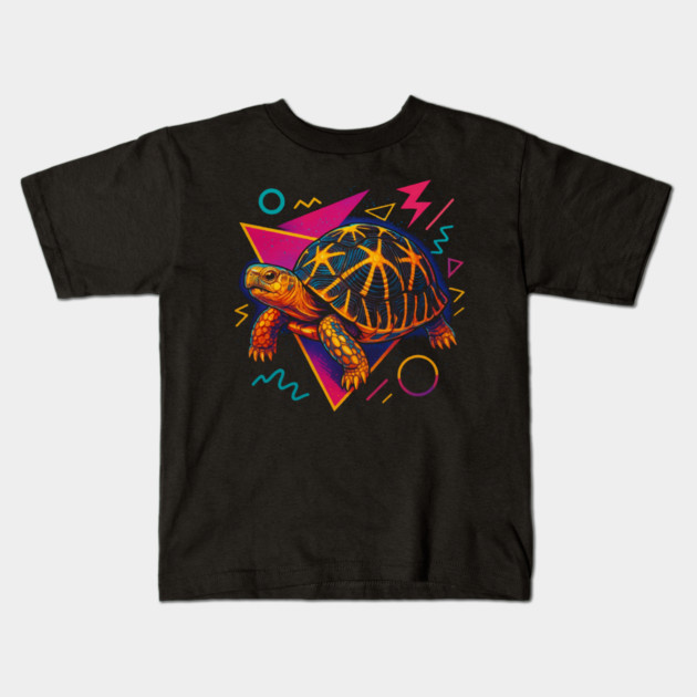 Retro Neon Star Tortoise Kids T-Shirt by Reptiq's Store