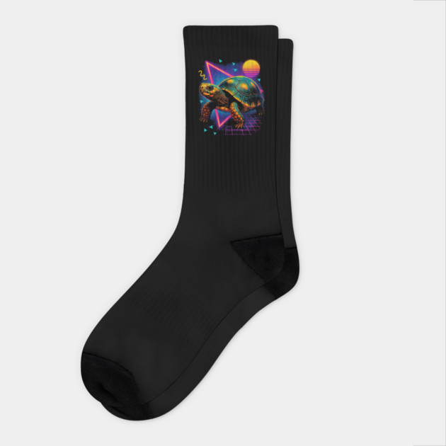 Retro Neon Cherry Head Red Foot Tortoise Socks by Reptiq's Store