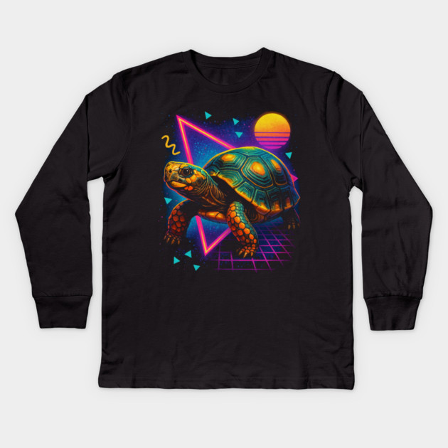Retro Neon Cherry Head Red Foot Tortoise Kids Long Sleeve T-Shirt by Reptiq's Store