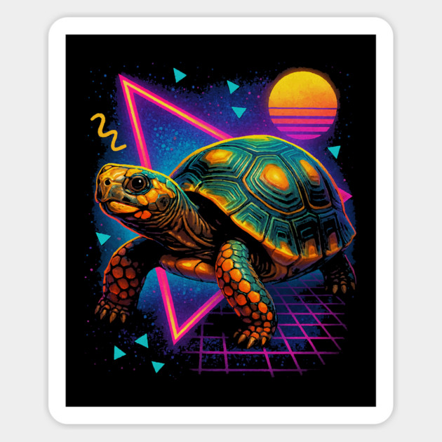 Retro Neon Cherry Head Red Foot Tortoise Magnet by Reptiq's Store