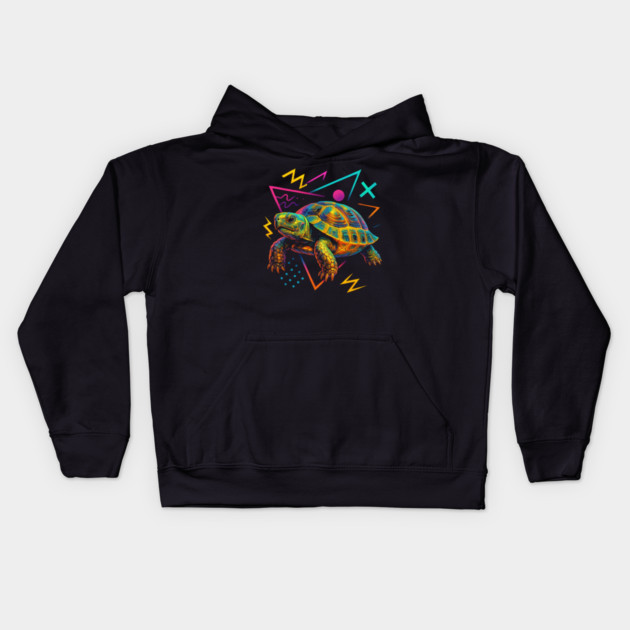Retro Neon Greek Tortoise Kids Hoodie by Reptiq's Store