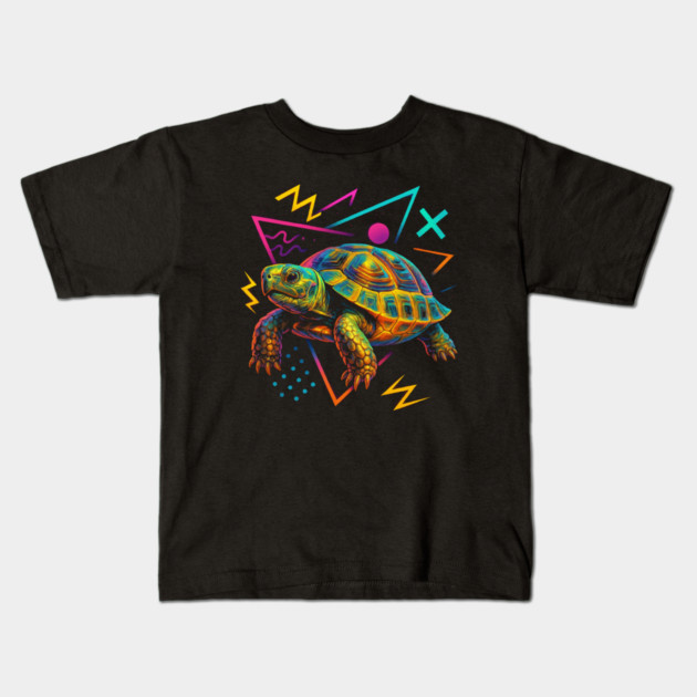 Retro Neon Greek Tortoise Kids T-Shirt by Reptiq's Store
