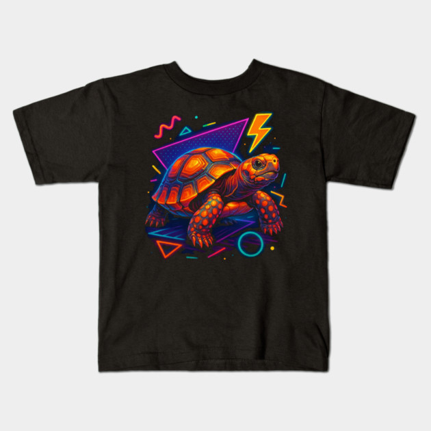 Retro Neon Red Foot Tortoise Kids T-Shirt by Reptiq's Store