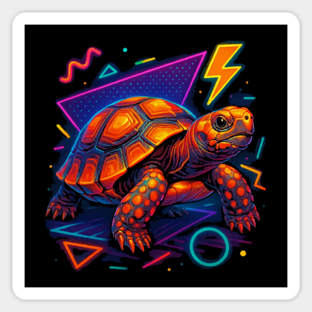 Retro Neon Red Foot Tortoise Magnet by Reptiq's Store
