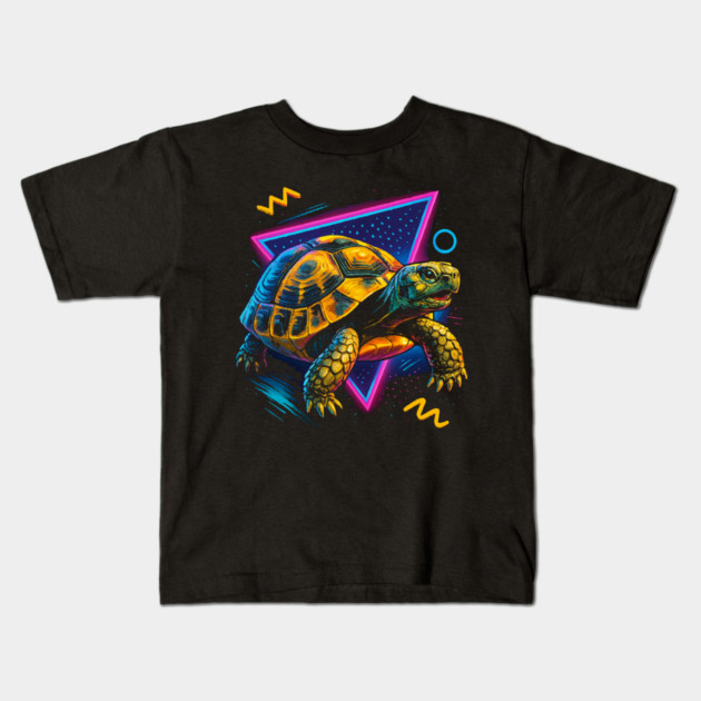 Retro Neon Marginated Tortoise Kids T-Shirt by Reptiq's Store