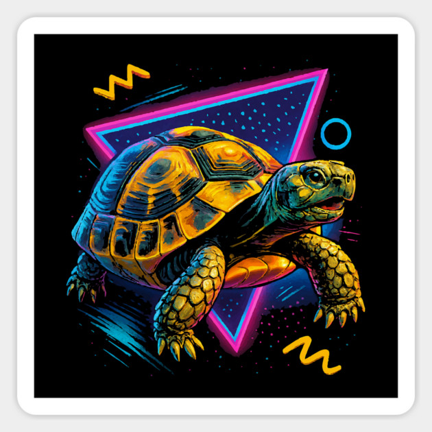 Retro Neon Marginated Tortoise Magnet by Reptiq's Store