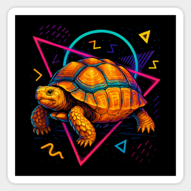Retro Neon Sulcata Tortoise Magnet by Reptiq's Store