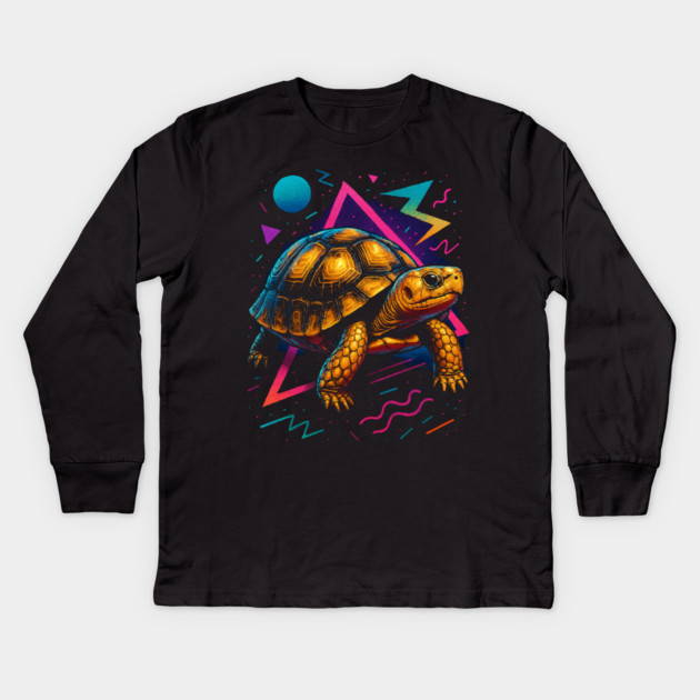 Retro Neon Leopard Tortoise Kids Long Sleeve T-Shirt by Reptiq's Store