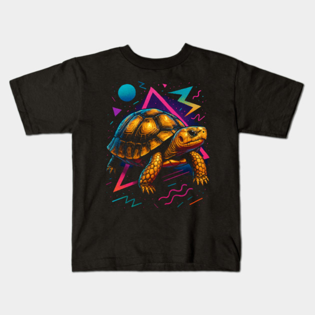 Retro Neon Leopard Tortoise Kids T-Shirt by Reptiq's Store