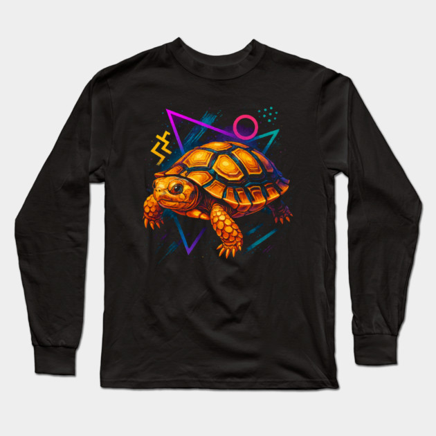 Retro Neon Russian Tortoise Long Sleeve T-Shirt by Reptiq's Store