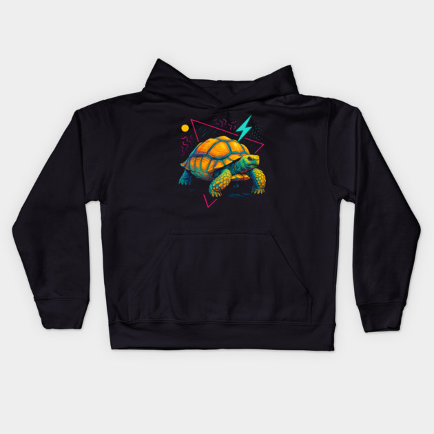 Retro Neon Elongated Tortoise Kids Hoodie by Reptiq's Store