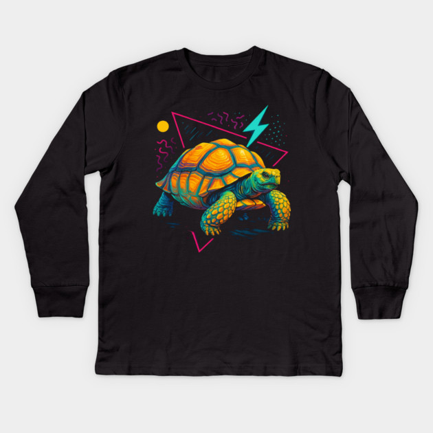 Retro Neon Elongated Tortoise Kids Long Sleeve T-Shirt by Reptiq's Store