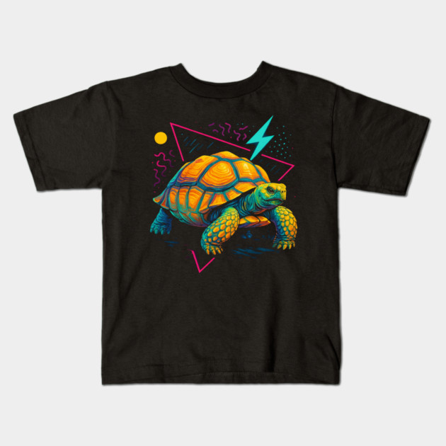 Retro Neon Elongated Tortoise Kids T-Shirt by Reptiq's Store