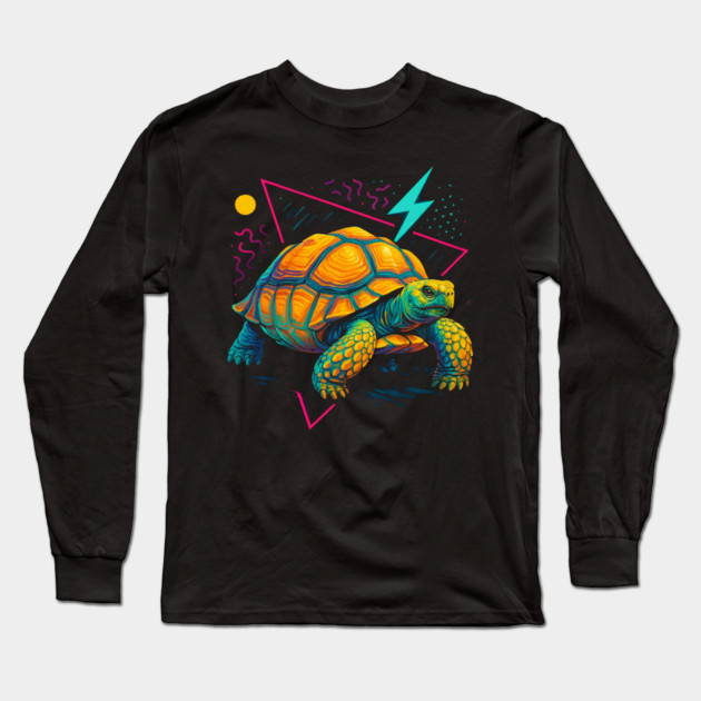 Retro Neon Elongated Tortoise Long Sleeve T-Shirt by Reptiq's Store