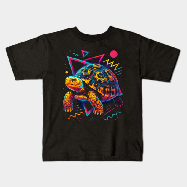 Retro Neon Pancake Tortoise Kids T-Shirt by Reptiq's Store