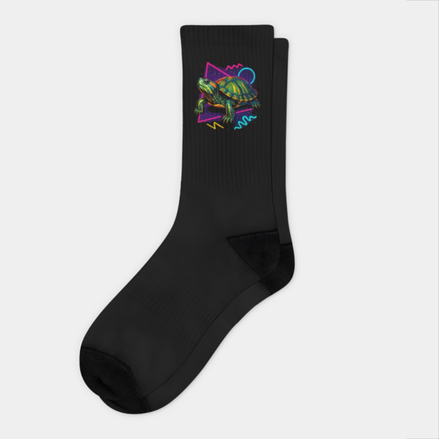 Retro Neon Albino Red Eared Slider Turtle Socks by Reptiq's Store