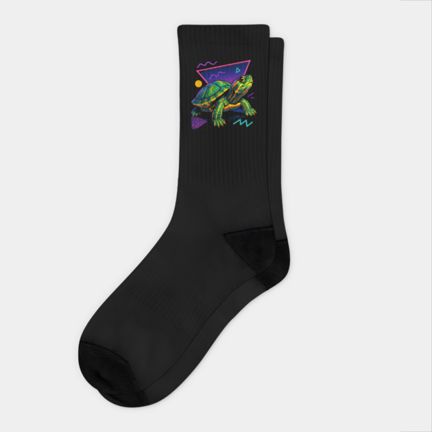 Retro Neon Yellow Bellied Slider Turtle Socks by Reptiq's Store
