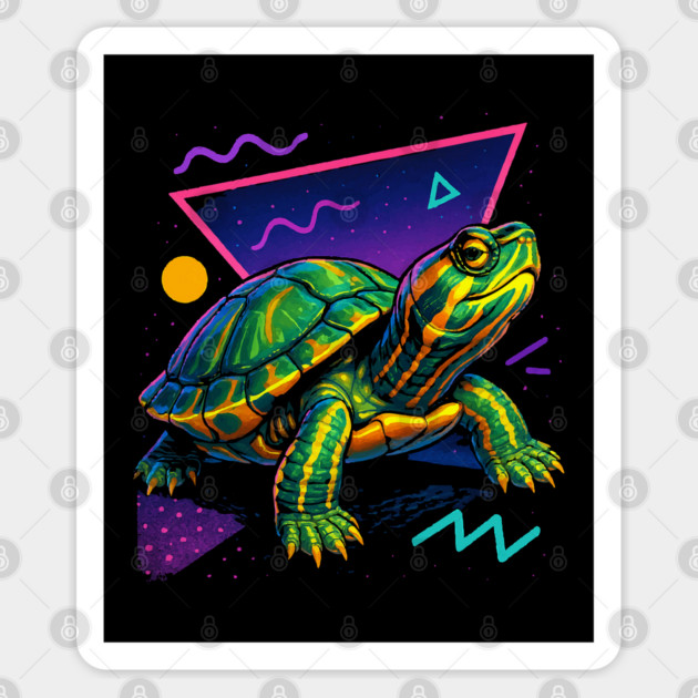 Retro Neon Yellow Bellied Slider Turtle Sticker by Reptiq's Store