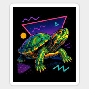 Retro Neon Yellow Bellied Slider Turtle Magnet