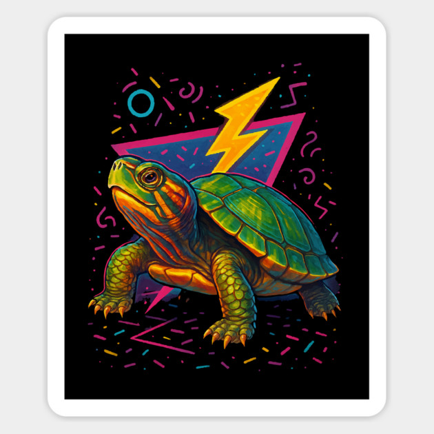 Retro Neon Japanese Pond Turtle Magnet by Reptiq's Store