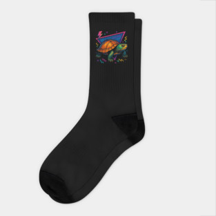 Retro Neon Asian Leaf Turtle Socks