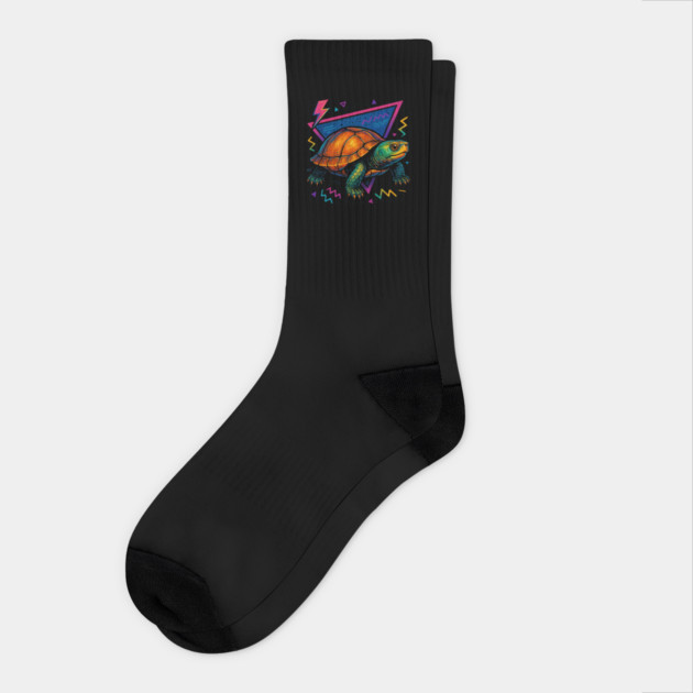 Retro Neon Asian Leaf Turtle Socks by Reptiq's Store