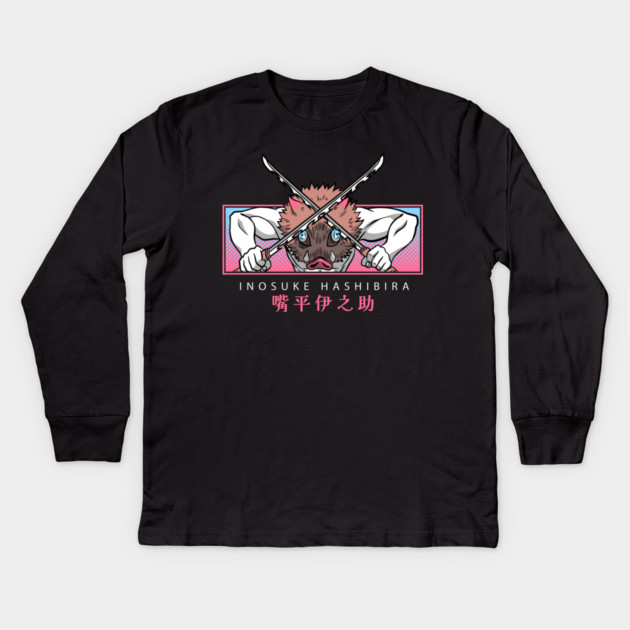 Demon Slayer Inosuke Beast Breathing Pose Kids Long Sleeve T-Shirt by Otaku Vibes