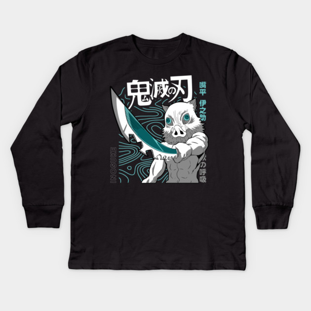 Demon Slayer Inosuke Hashibira Battle Stance Kids Long Sleeve T-Shirt by Otaku Vibes