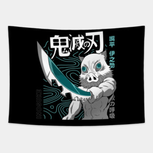 Demon Slayer Inosuke Hashibira Battle Stance Tapestry