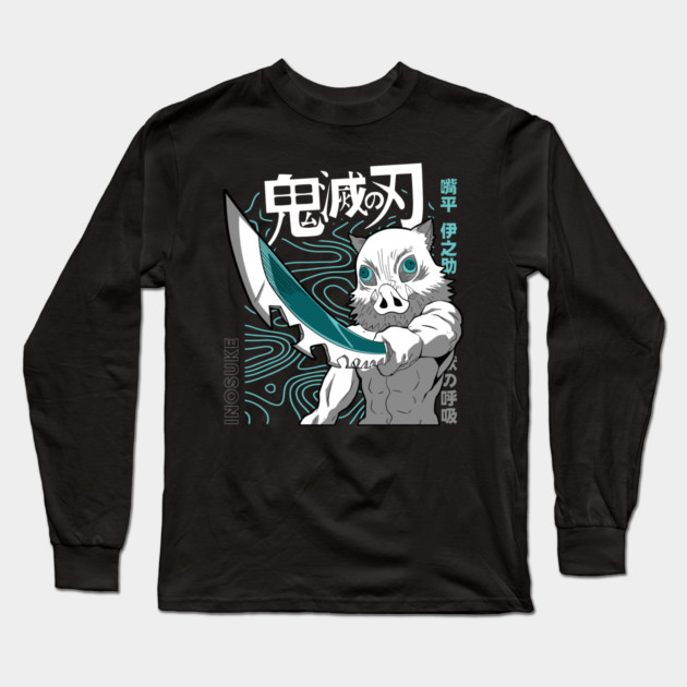Demon Slayer Inosuke Hashibira Battle Stance Long Sleeve T-Shirt by Otaku Vibes