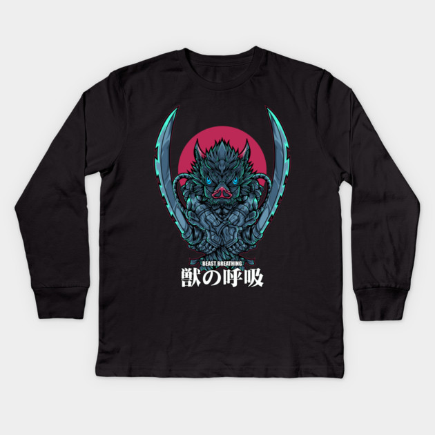 Demon Slayer Inosuke Boar Head Power Kids Long Sleeve T-Shirt by Otaku Vibes