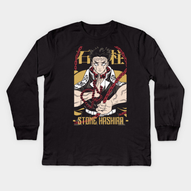 Demon Slayer Gyomei Stone Hashira Art Kids Long Sleeve T-Shirt by Otaku Vibes