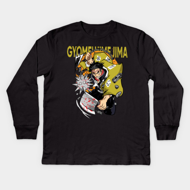 Demon Slayer Gyomei Stone Breathing Aura Kids Long Sleeve T-Shirt by Otaku Vibes