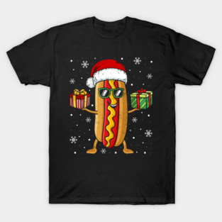 Funny Hot Dog Xmas Santa Hat Food Lovers Party Pajamas Gift T-Shirt