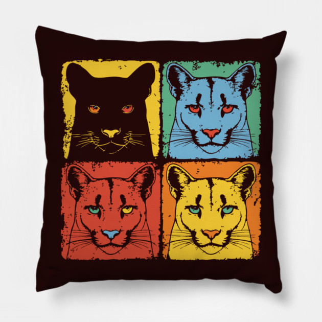 Cougar Pop Art Print for Kids Pop Art Style Pillow by TuncGK