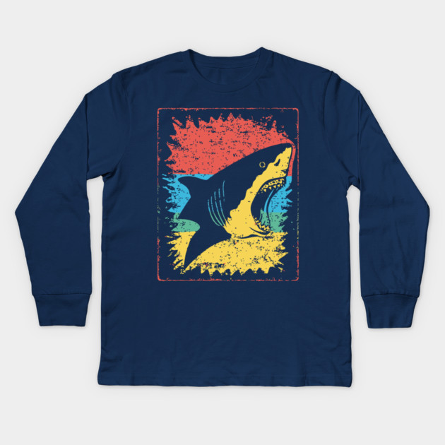 Great White Shark Pop Art | Cool Ocean Predator Kids Long Sleeve T-Shirt by TuncGK