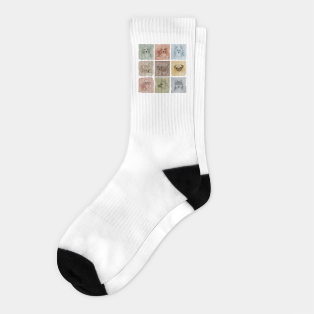 Cute Puppy Breeds Grid Design Socks by Designed By Marty