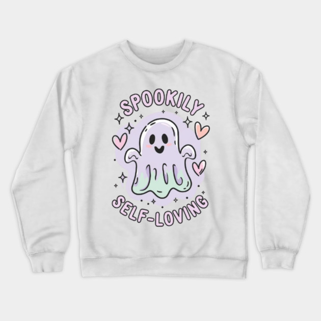 Spookily Self-Loving – Pastel Ghost Self Care Halloween Crewneck Sweatshirt by Fauzi's Store