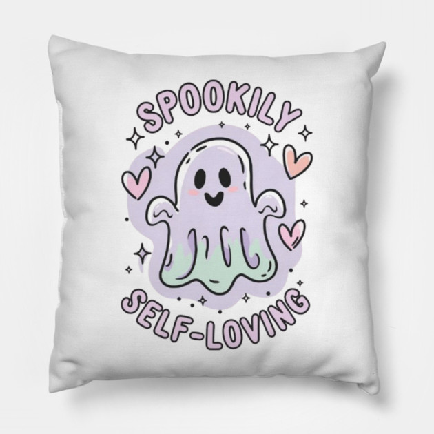 Spookily Self-Loving – Pastel Ghost Self Care Halloween Pillow by Fauzi's Store