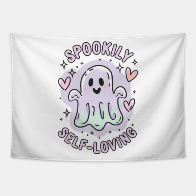 Spookily Self-Loving – Pastel Ghost Self Care Halloween Tapestry by Fauzi's Store