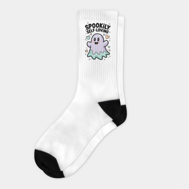 Spookily Self-Loving – Cute Kawaii Ghost Mental Health Socks by Fauzi's Store