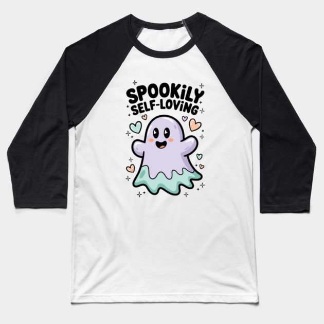 Spookily Self-Loving – Cute Kawaii Ghost Mental Health Baseball T-Shirt by Fauzi's Store