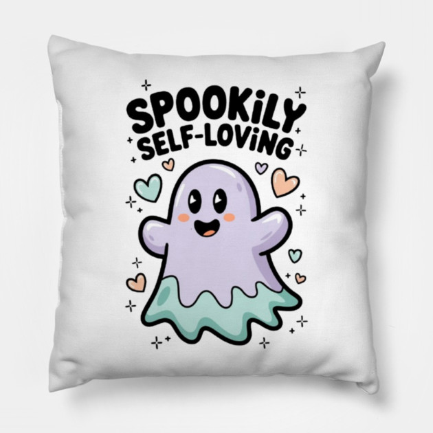 Spookily Self-Loving – Cute Kawaii Ghost Mental Health Pillow by Fauzi's Store
