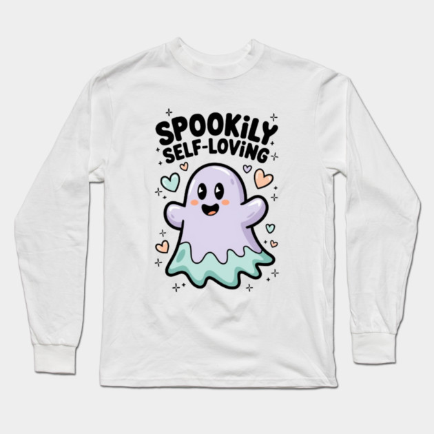 Spookily Self-Loving – Cute Kawaii Ghost Mental Health Long Sleeve T-Shirt by Fauzi's Store